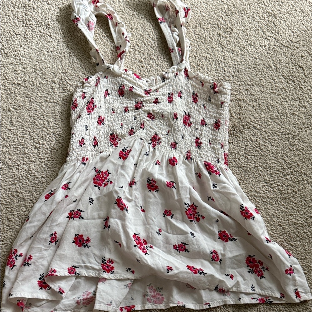 SHEIN White and Pink Floral Tank Top